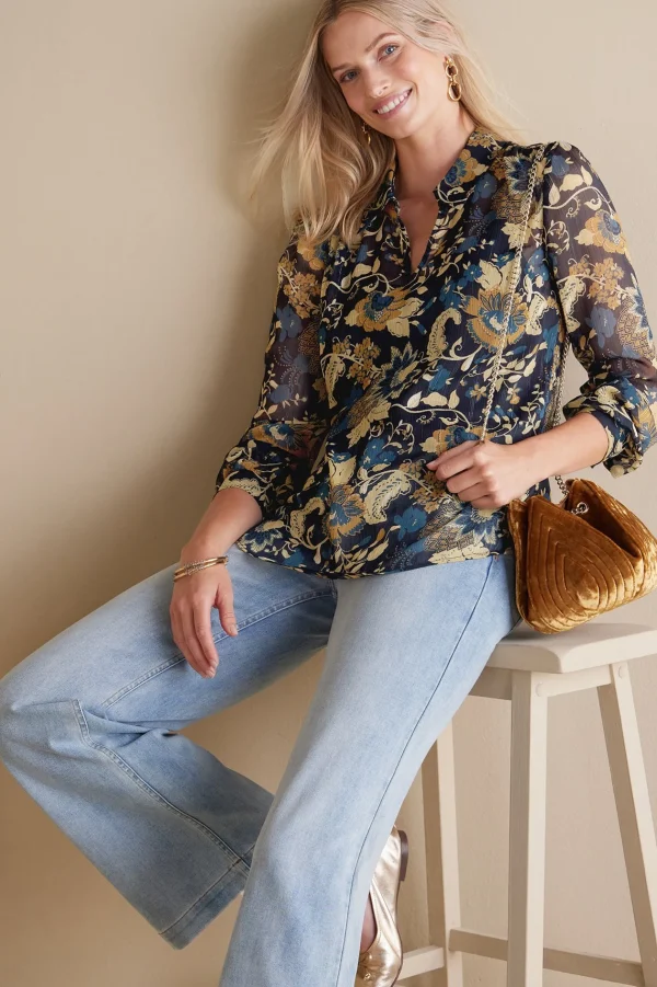 Feminine Flourish | Everyday Styles-Soft Surroundings Viola Shimmer Blouse Multi Floral
