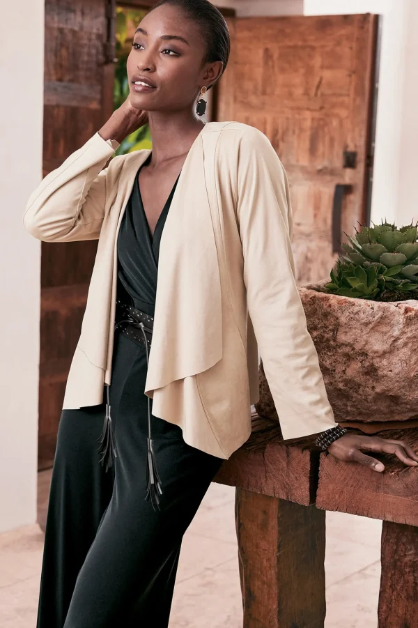 Jackets & Coats-Soft Surroundings Viviana Faux Suede Jacket Beige