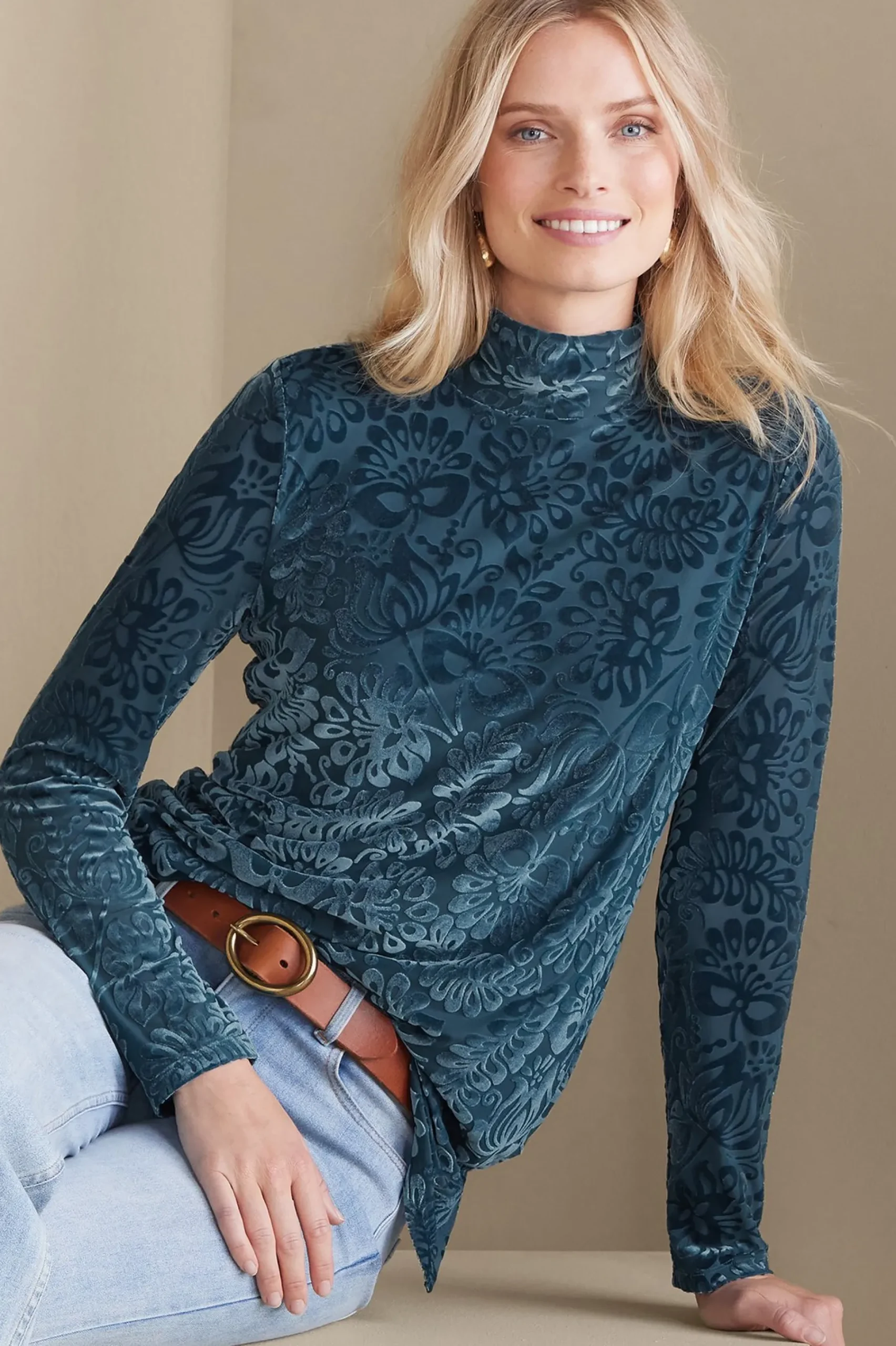 walden_velvet_turtleneck_0.webp Feminine Flourish | Everyday Styles-Soft Surroundings Walden Velvet Turtleneck Red Dahlia