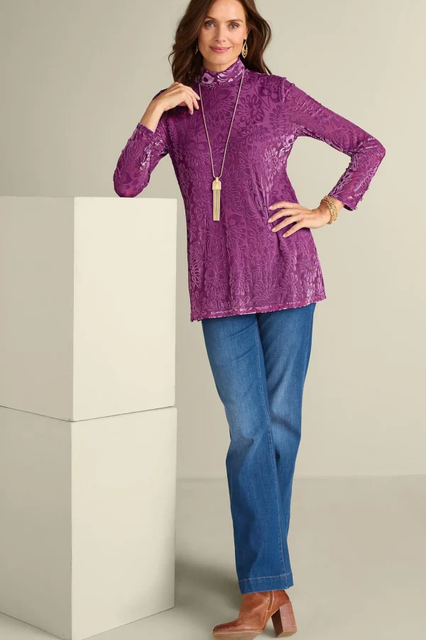 Feminine Flourish | Everyday Styles-Soft Surroundings Walden Velvet Turtleneck Red Dahlia