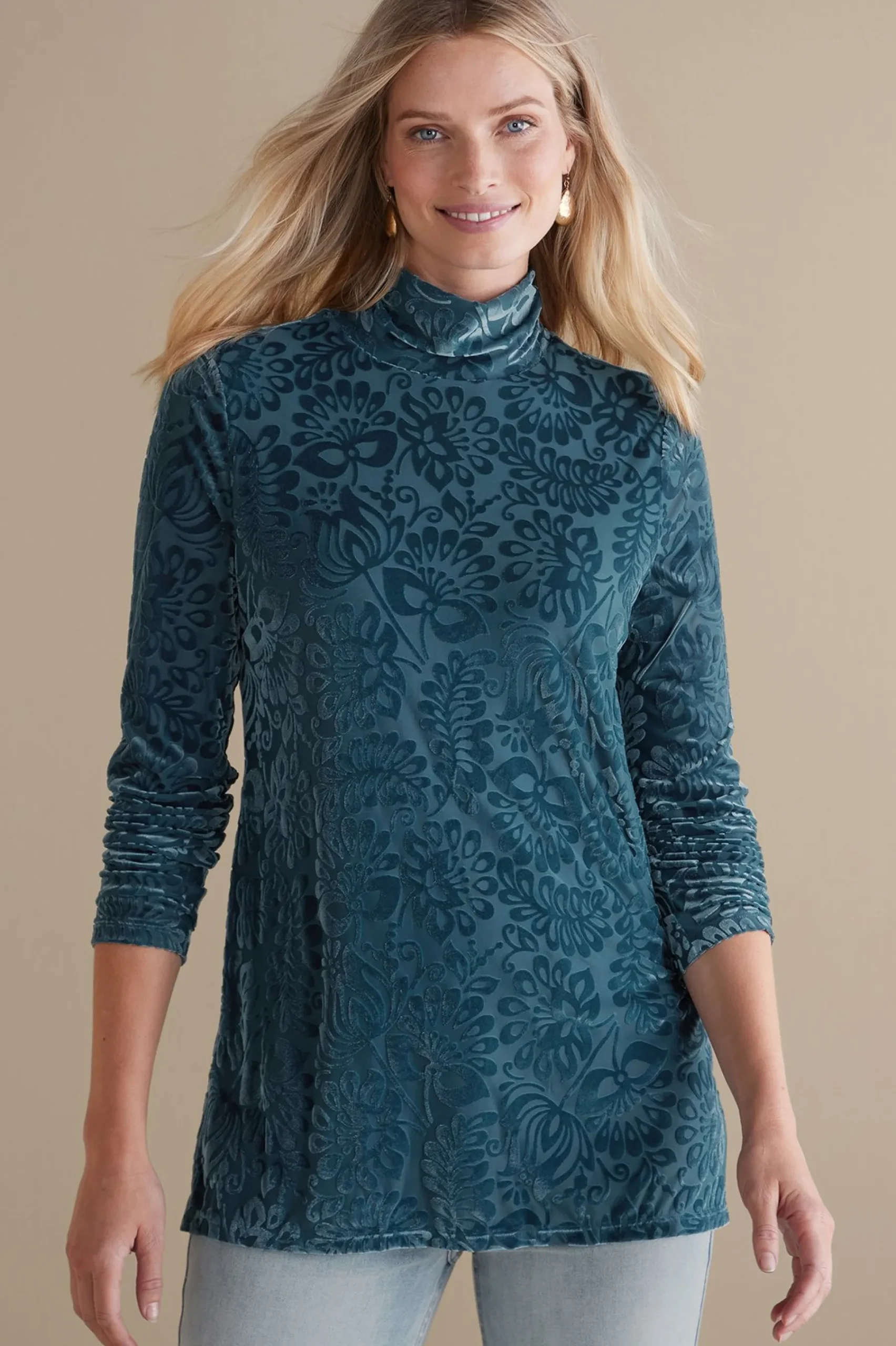 walden_velvet_turtleneck_5.webp Feminine Flourish | Everyday Styles-Soft Surroundings Walden Velvet Turtleneck Red Dahlia