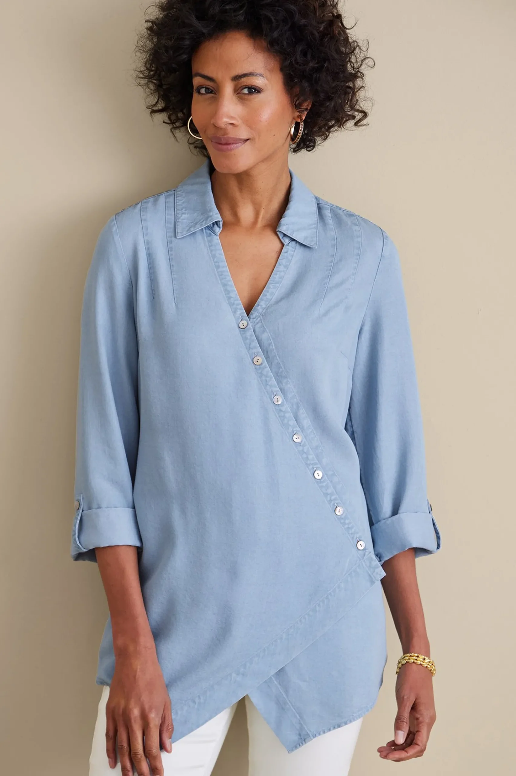 washed_tencel_tunic_0.webp Into The Blues | Vacation Shop-Soft Surroundings Washed TENCEL Tunic Light Wash Denim