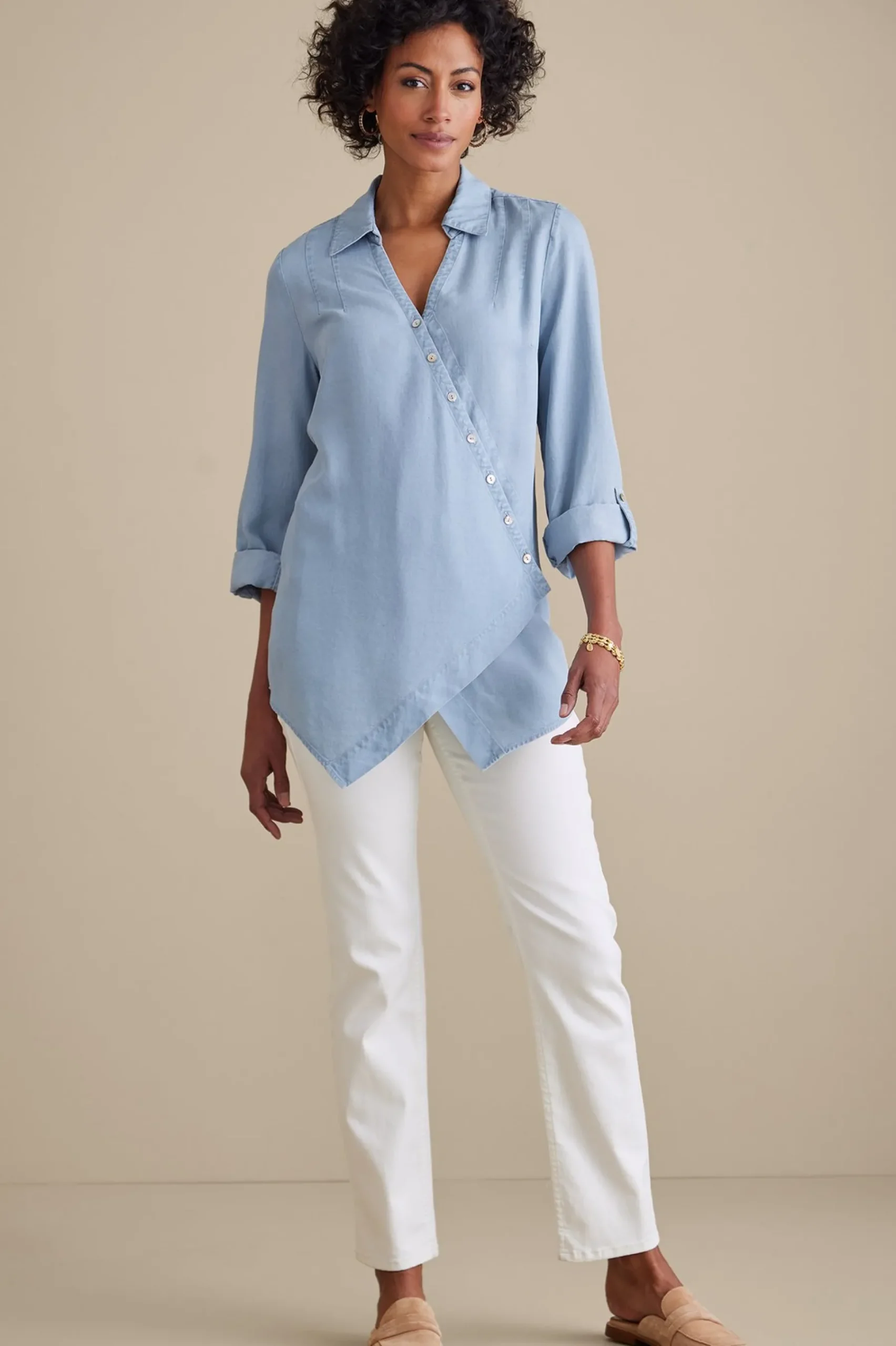 washed_tencel_tunic_1.webp Into The Blues | Vacation Shop-Soft Surroundings Washed TENCEL Tunic Light Wash Denim