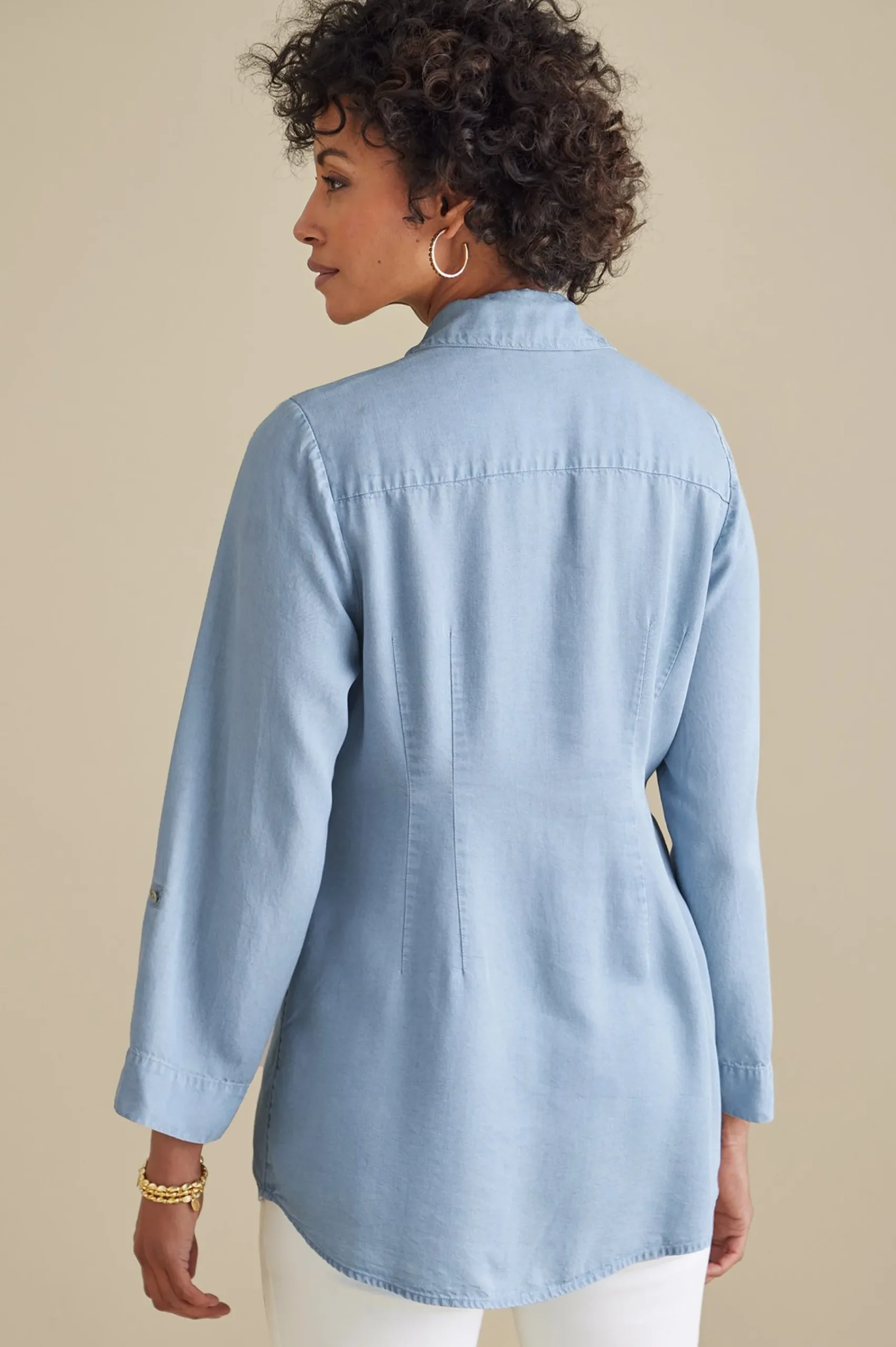 washed_tencel_tunic_2.webp Into The Blues | Vacation Shop-Soft Surroundings Washed TENCEL Tunic Light Wash Denim