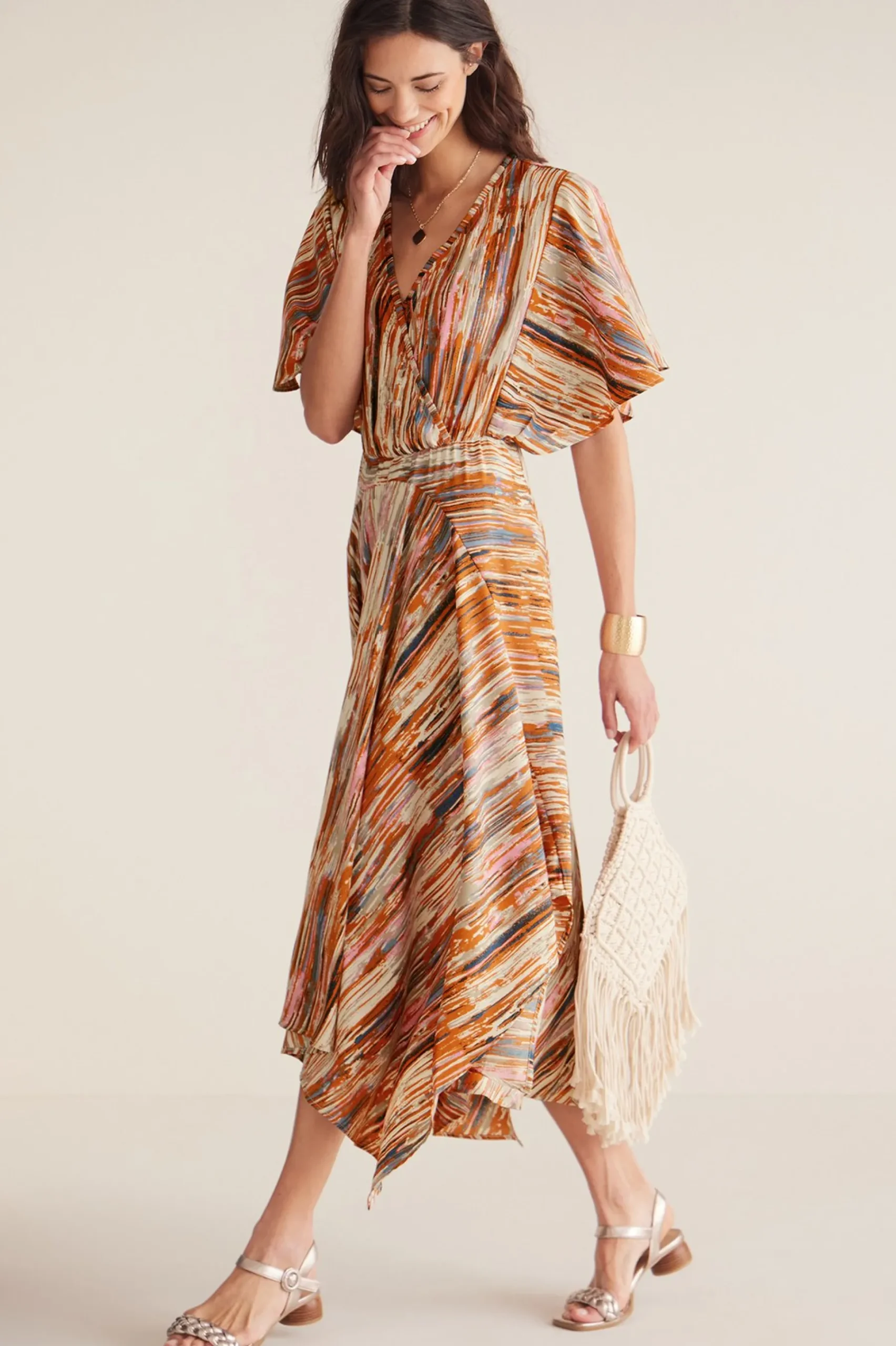 women_cyra_dress_0.webp patterned | mid-length-Soft Surroundings Women Cyra Dress Painted Stripe