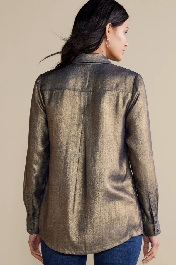 long sleeve | shirts-Soft Surroundings Zafina Shirt Metallic Gold Luster