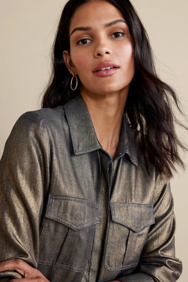 long sleeve | shirts-Soft Surroundings Zafina Shirt Metallic Gold Luster