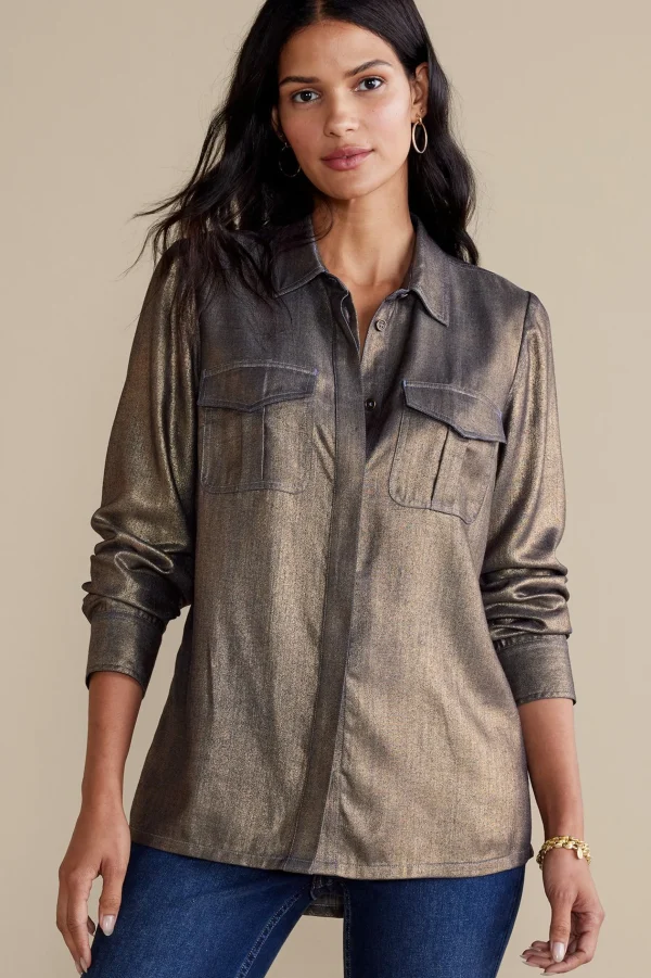 long sleeve | shirts-Soft Surroundings Zafina Shirt Metallic Gold Luster