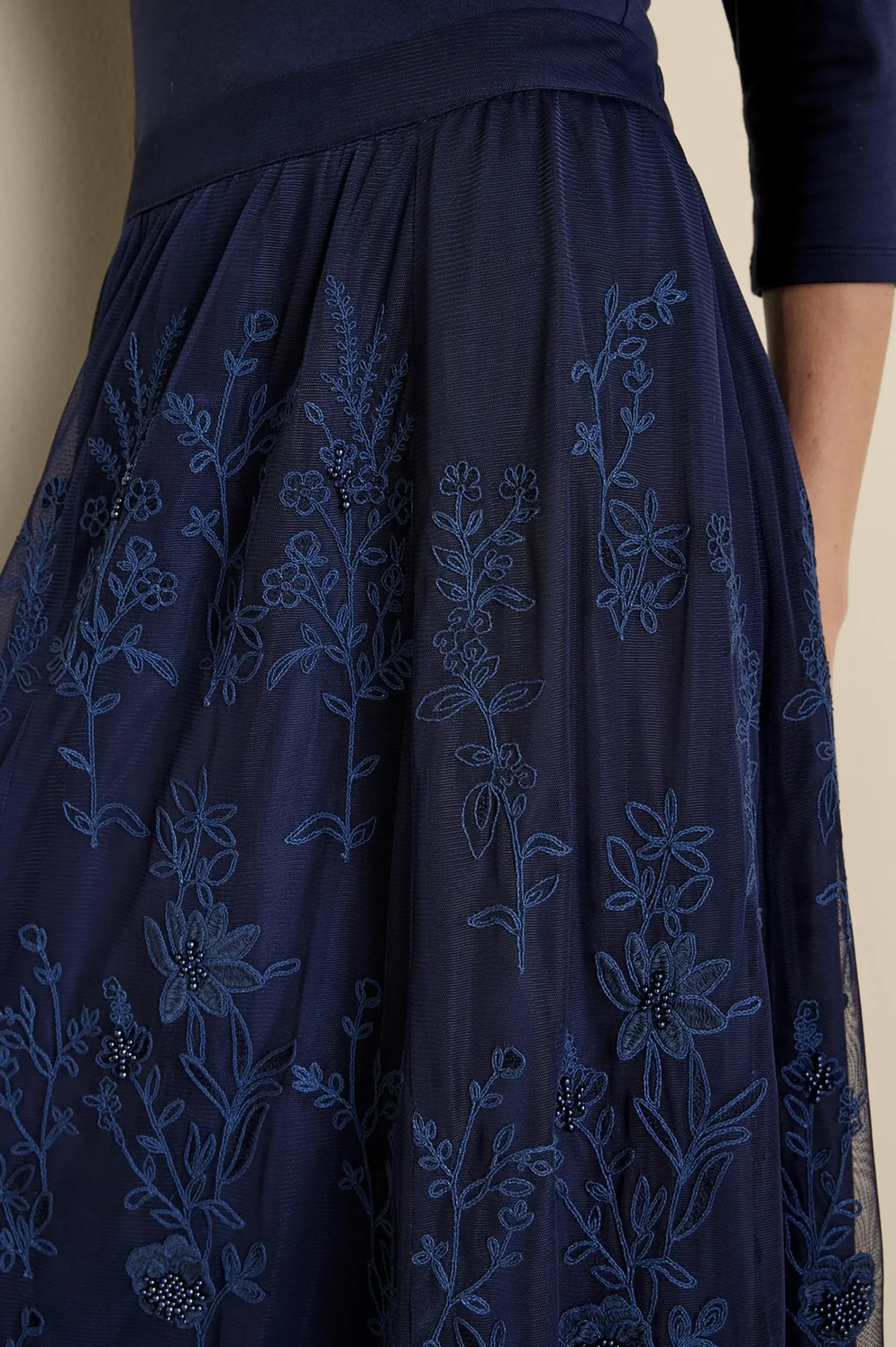 zuri_embroidered_mesh_ski_4.webp Feminine Flourish | Into The Blues-Soft Surroundings Zuri Embroidered Mesh Skirt Navy